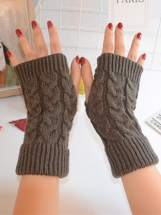 Threaded Half Finger Knit Gloves