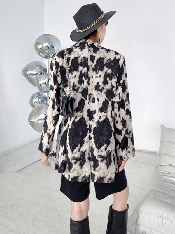 Stylish Original Printed Buttoned Split-Joint With Pocket Notched Collar Long Sleeves Blazer Outwear