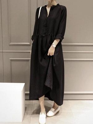 Ramie Cotton Loose Maxi Dresses