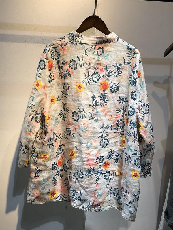 Fresh Oblique Printed Linen Blouses