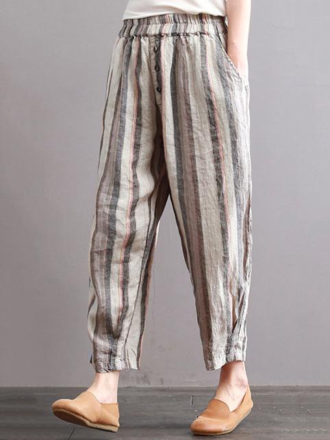Ramie Cotton Vintage Striped Harem Linen Pants