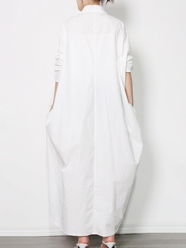 Casual Buttoned Solid Color Lapel Long Sleeves Loose Maxi Dress