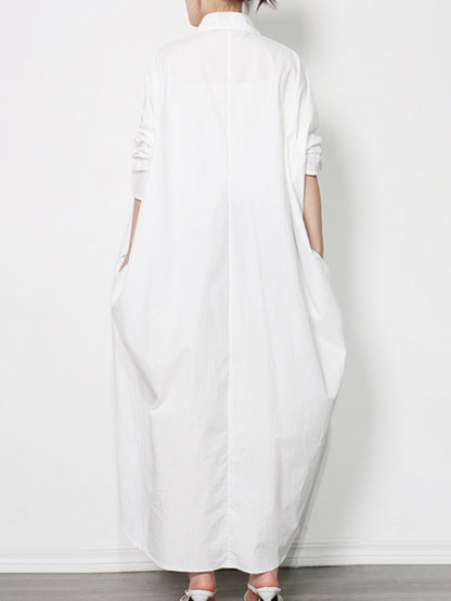 Casual Buttoned Solid Color Lapel Long Sleeves Loose Maxi Dress