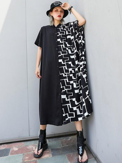 Chiffon Oversize Lapel Split-joint Dress
