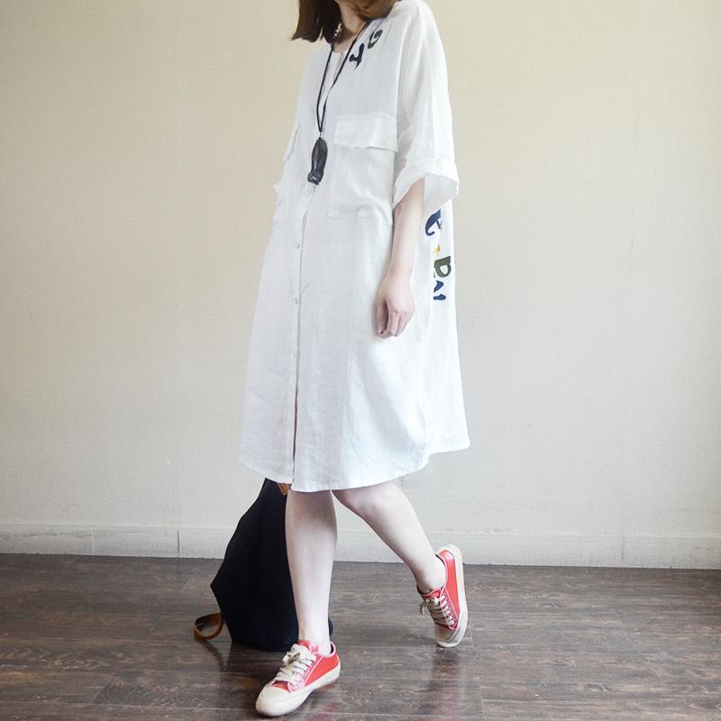 Casual Loose Letter Embroidery Midi Shirt Dress
