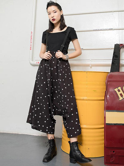 Loose Elastic Waist Harem Pants