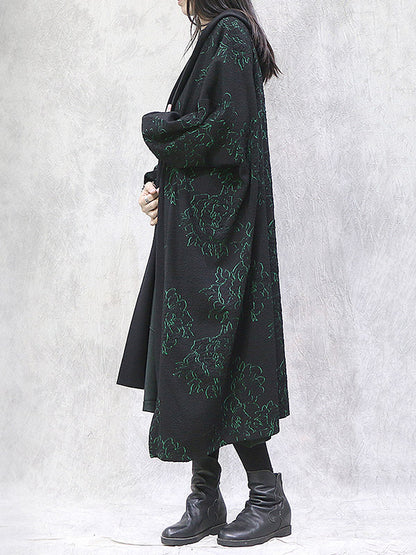 Vintage Loose Irregular Floral Printed Hooded Outwear