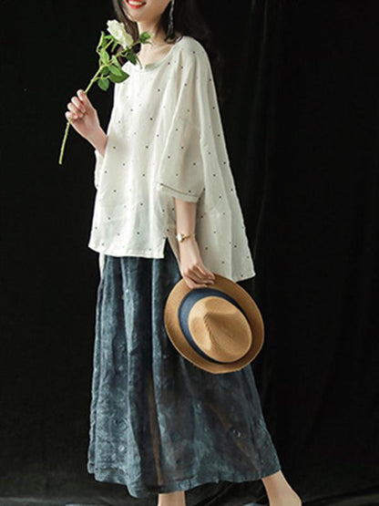 Retro Elastic Waist Linen Casual Skirt