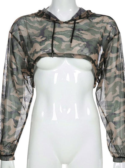 Camo Mesh Long Sleeve Hoodies