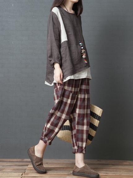 Loose Split-joint Round-neck T-shirt