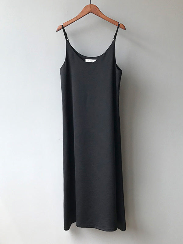 Urban Solid Color Spaghetti-Neck Loose Midi Dress