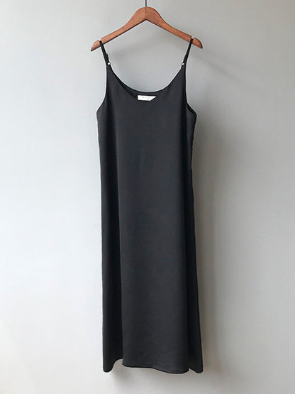 Urban Solid Color Spaghetti-Neck Loose Midi Dress