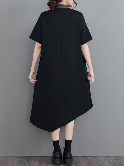 Casual Irregular Split-Joint Half Sleeves Lapel Collar Midi Shirt Dress