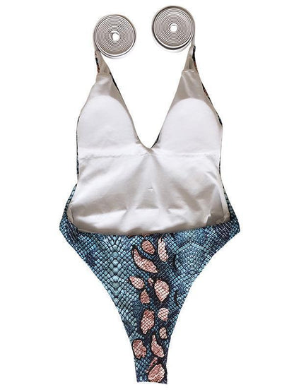Sexy Snake Skin Bandage One Piece Swimwear