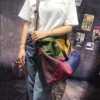Genuine Leather Cowhide Retro Handmade Stitching Bag