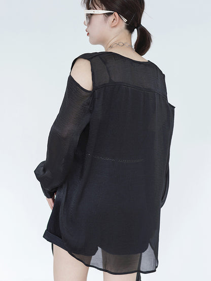Casual Solid Color Cold Shoulder Long Sleeves Sun-Protection Outwear