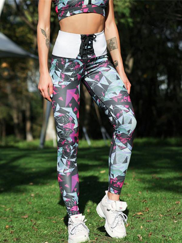 Printed V-Neck Sports Bra And Corset Pants Yoga Suits