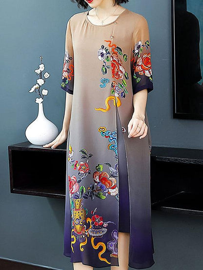 Silk Printed Double Layer Dress