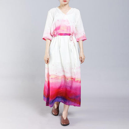 Ethnic Style Casual V-Neck Half Sleeve Dress