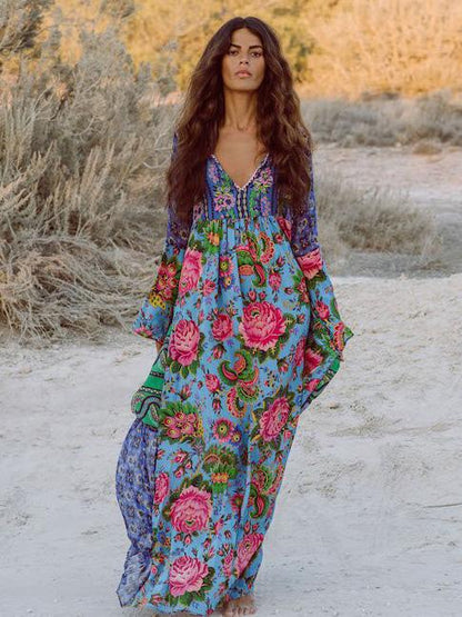 Flared Sleeves V-neck Bohemia Dress