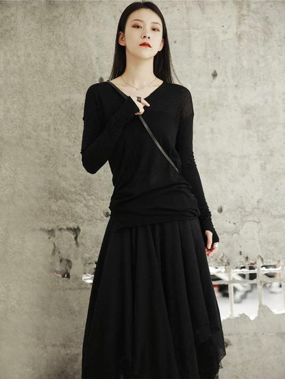 V-neck Cropped Split-joint Shirt Tops
