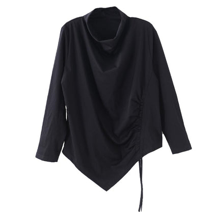 Buykud Pure Color Irregular Hem Drawstring Blouse
