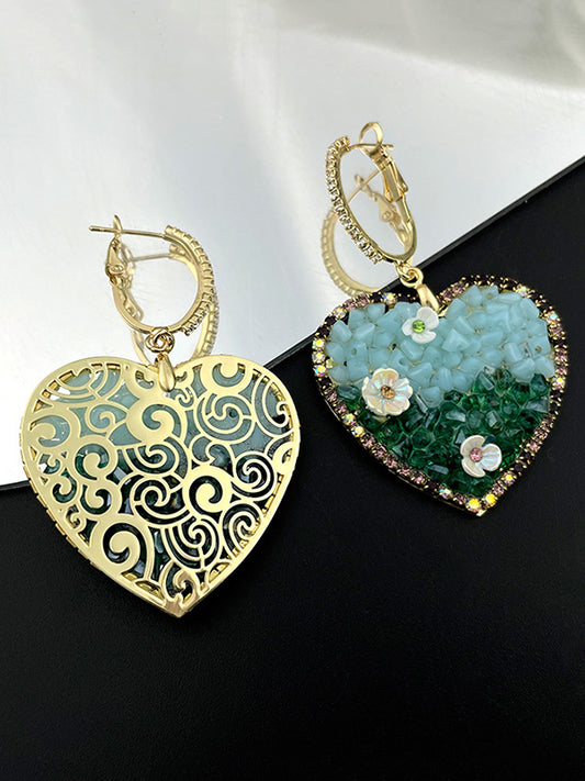 Simple Rhinestone Heart Shape Green Earrings Accessories