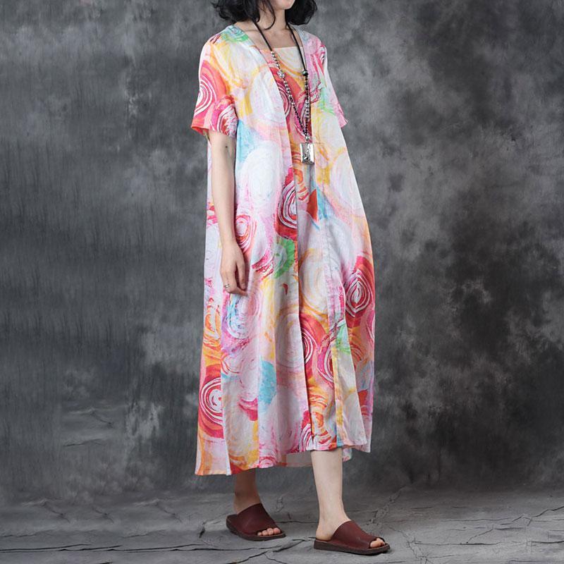 False Two-piece Short Sleeve Printed Summer Dress