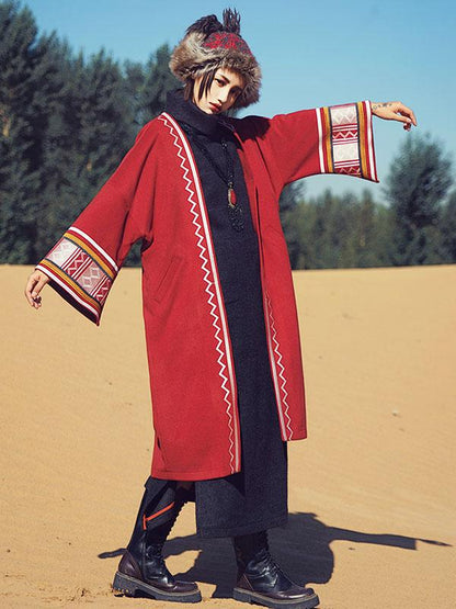 Original Flared Embroidered Woolen Outwear