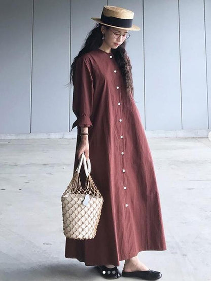 Burgundy Casual Long Sleeves Long Dress