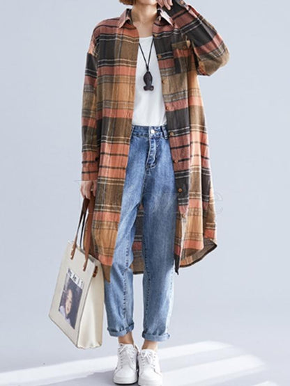 Loose Lapel Plaid Retro Shirt