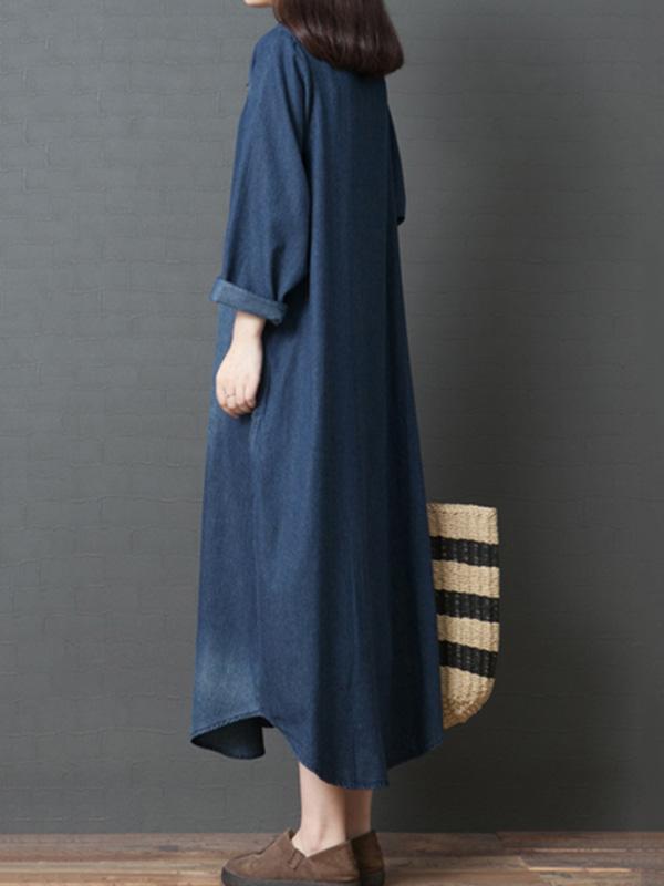 Plus Size Loose Denim Shirt Maxi Dresses