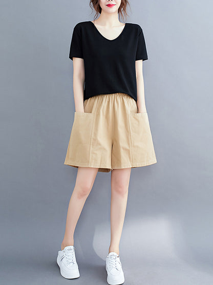 Casual Solid Color With Pocket Wide Leg Shorts