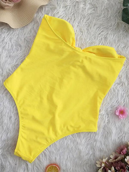 Plunge Neck Top With High Cut One-piece Swimsuit