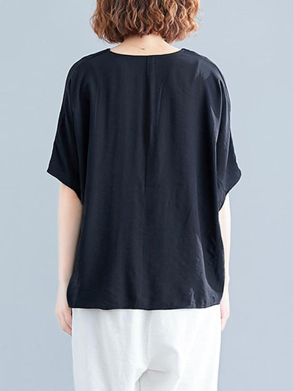 Loose Solid Batwing Sleeves Shirt
