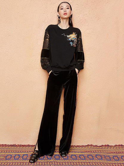 Embroidery Hollow Lace Hoodies Top