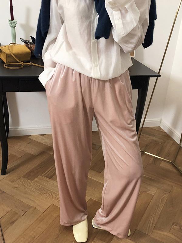 Velvet Wide-leg Loose Solid Empire Pants