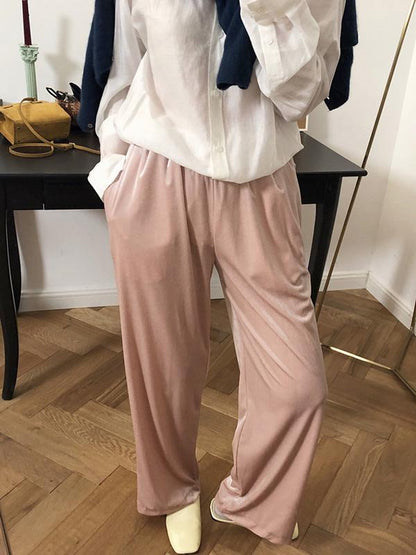 Velvet Wide-leg Loose Solid Empire Pants