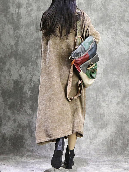 Loose Vintage Split-joint With-pockets Long Dress