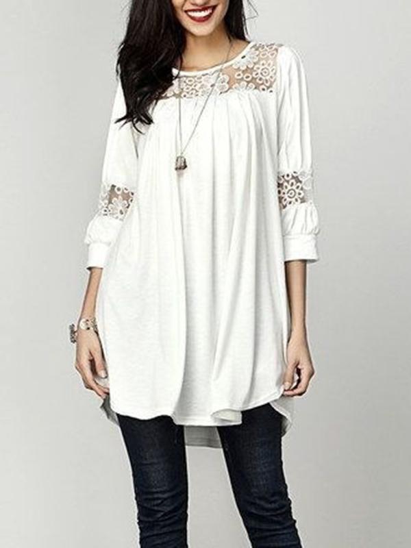 Vintage Lace Wrap Solid Blouses&Shirts Tops