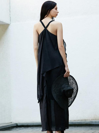 Simple Black Split-joint Split-side Long Dress