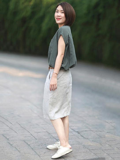 Solid High-low Short Sleeves Shirt
