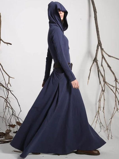 Hooded Long Sleeves Belted Maxi Dress