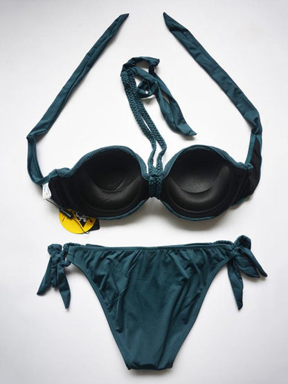 Lace-up Underwired Halterneck Bikini Swimsuit