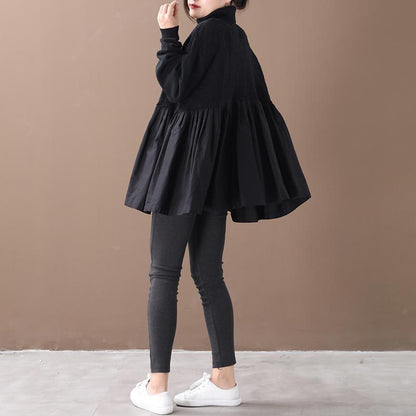 Pleated Spliced Solid Color Pullover Blouse