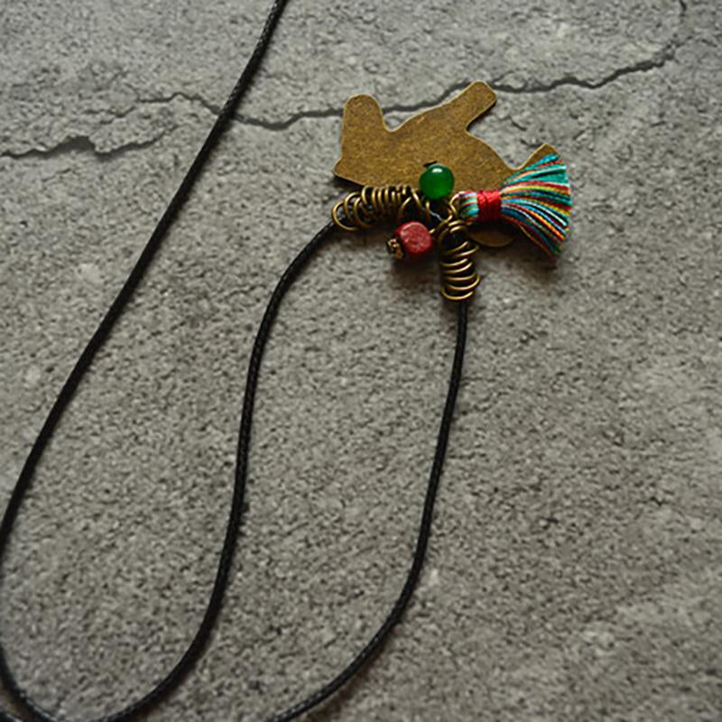 Buykud Casual Tassel Pony Pendant Long Necklace