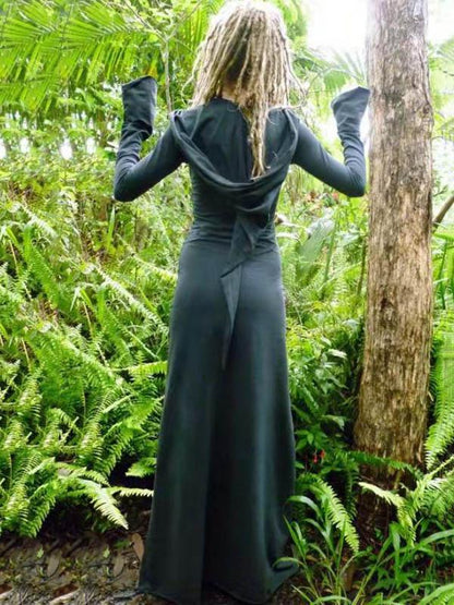 Forest Hooded Flared Sleeves Maxi Dress