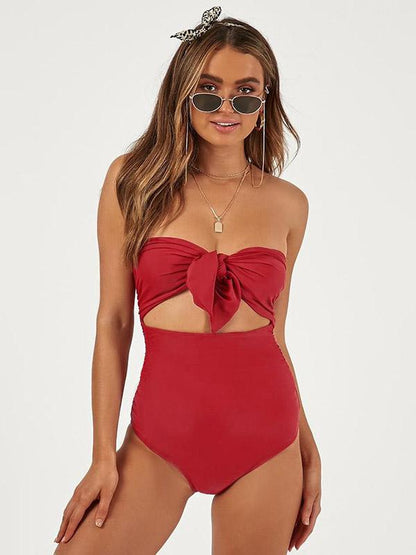 Plunge Neck Top With High Cut One-piece Swimsuit