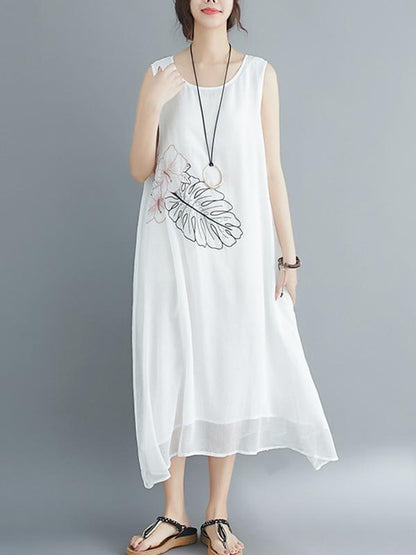 Loose Embroidered Sleeveless Dress