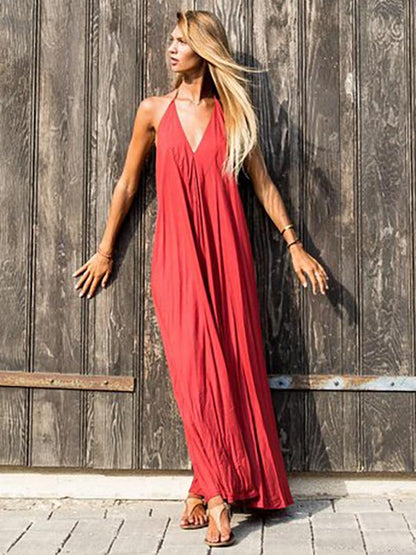 Red Backless Halter-neck Maxi Dress